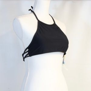 Hawaiian Tropic Black Tie Back Bikini Top Size Large
